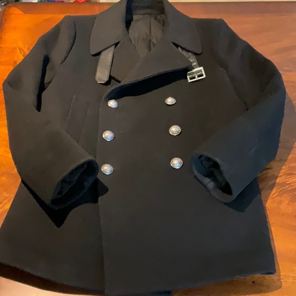 BALMAIN MEN'S 54 BLACK PEA COAT JACKET - Picture 3 of 16